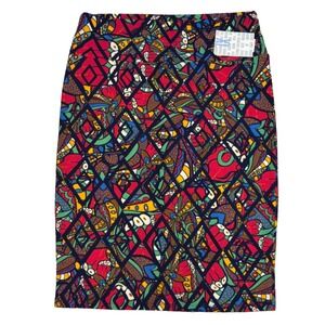LuLaRoe Womens Skirt Cassie Blue Green Red‎ Diamonds Floral Pencil XL NWT
